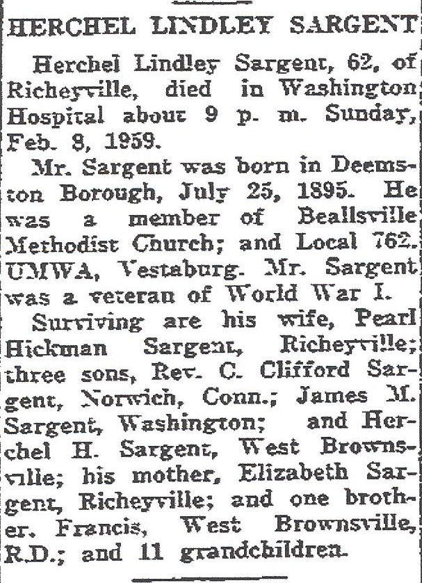Herschel Lindley Sargent obit